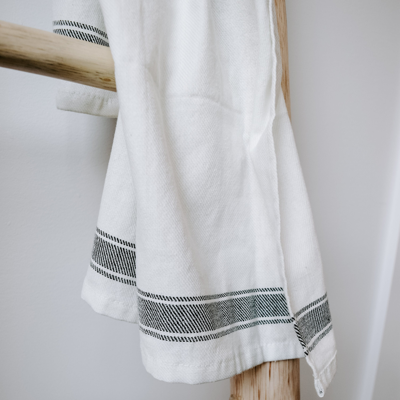 Sweet Water Decor Horizontal Striped Tea Towel- Three Stripes In White