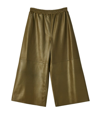Loewe Cropped Wide-leg Pull-on Leather Pants In Green
