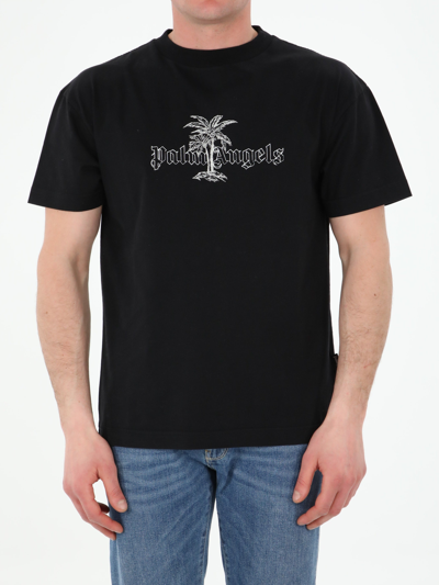 Palm Angels Sunset Palms Cotton T-shirt In Black/white