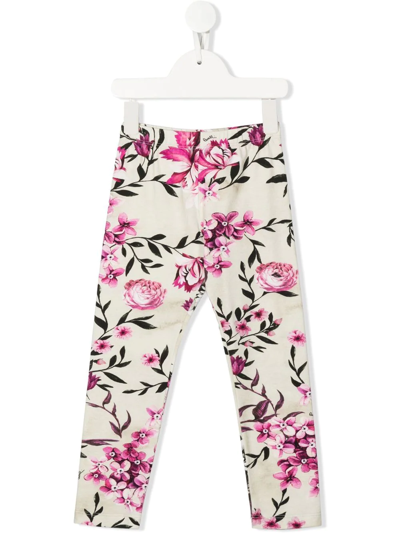 Roberto Cavalli Kids' Floral-print Stretch Leggings In White