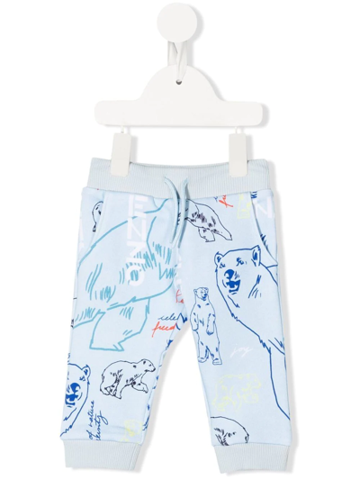 Kenzo Babies' Logo-print Knitted Track Pants In Blue