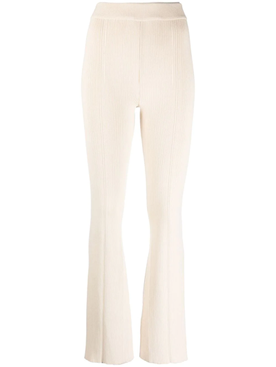 Aeron Ribbed-knit Flared Trousers In Neutrals