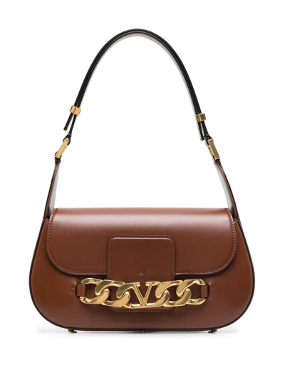 Valentino Garavani Vlogo Leather Shoulder Bag In Brown