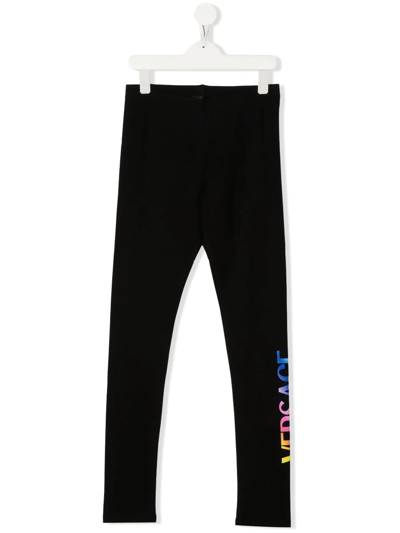 Versace Teen Logo-print Leggings In Black