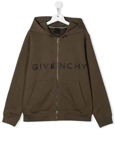 Givenchy Kids' Logo-print Zip Hoodie In Green