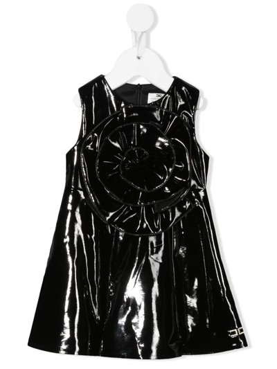 Elisabetta Franchi La Mia Bambina Babies' Floral-appliqué Vinyl Dress In Black