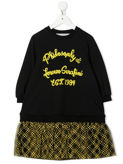 Philosophy Di Lorenzo Serafini Kids' Embroidered-logo Sweatshirt Dress In Nero Giallo