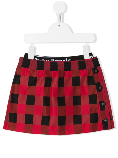 Palm Angels Kids' Girl Checked Skirt In Red