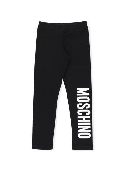Moschino Kids' Logo印花棉质平纹针织紧身裤 In Black