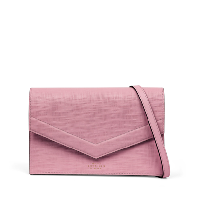 Smythson Envelope Crossbody Bag In Panama In Rose