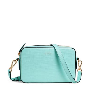 Smythson Panama Leather Camera Bag In Aquamarine