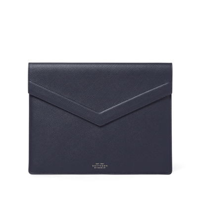 Smythson Panama Leather Small Envelope Folio Pouch In Navy