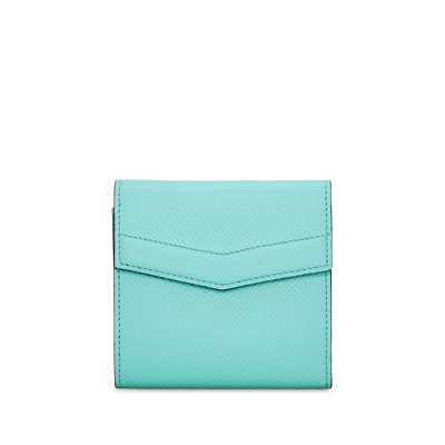 Smythson Envelope Compact Wallet In Panama In Aquamarine