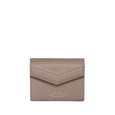 Smythson Envelope Card Case With Coin Purse In Panama In Taupe