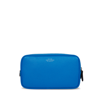 Smythson Washbag With Double Zip In Panama In Lapis