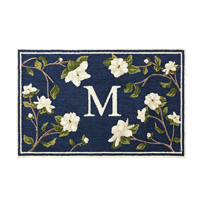 Frontgate Magnolia Branch Monogrammed Door Mat In Black