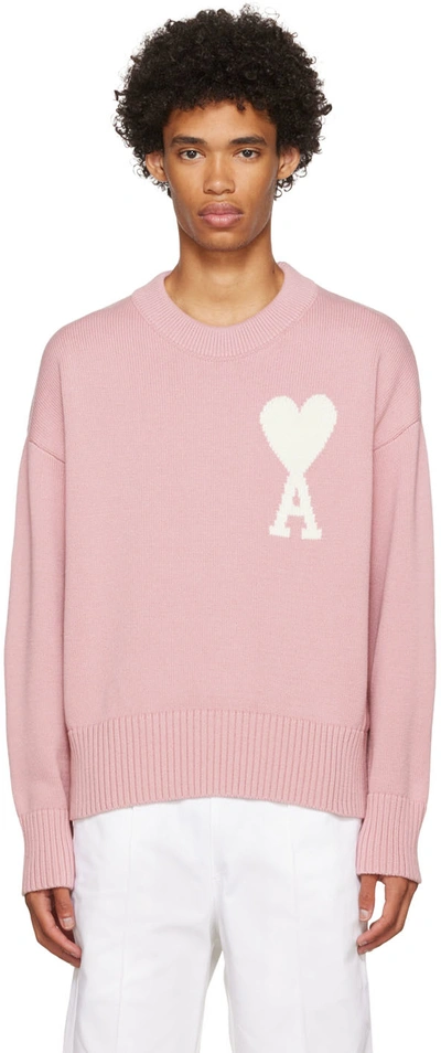 Ami Alexandre Mattiussi Ami De Coeur Crewneck Sweater In Pink