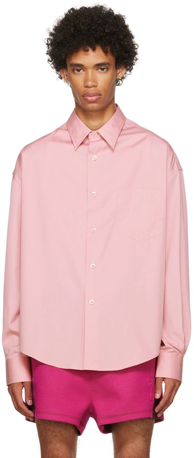 Ami Alexandre Mattiussi Logo-patch Cotton Shirt In Pink