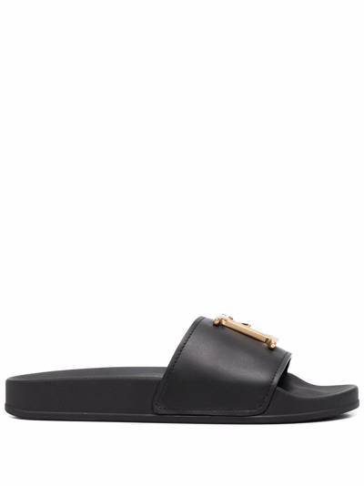 Dsquared2 Leather Slide Sandals In Black