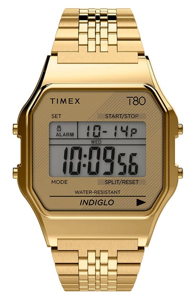 Timex T80 Digital Bracelet Watch, 34mm In Gold
