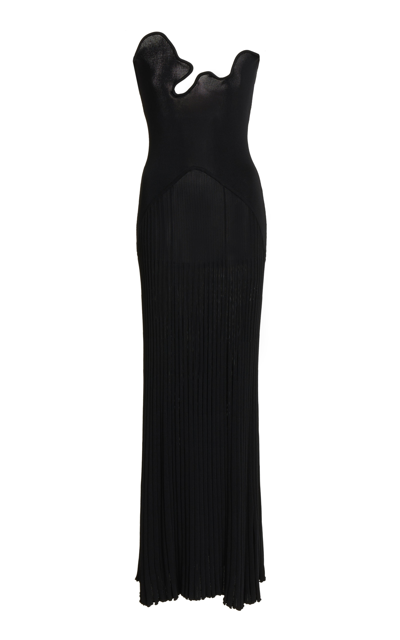 Christopher Esber Sculptured Pleated Rib Maxi Dress In Black