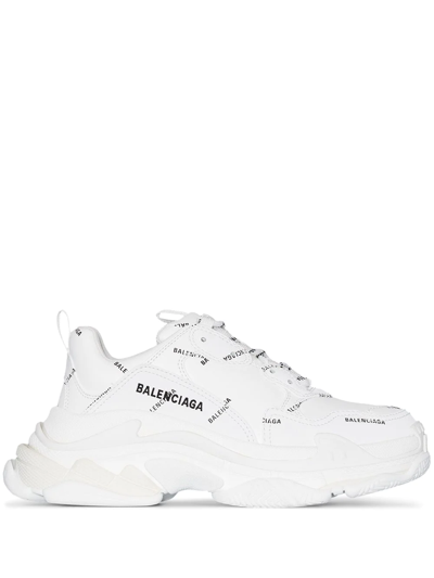 Balenciaga Triple S Logo Print Sneakers In White