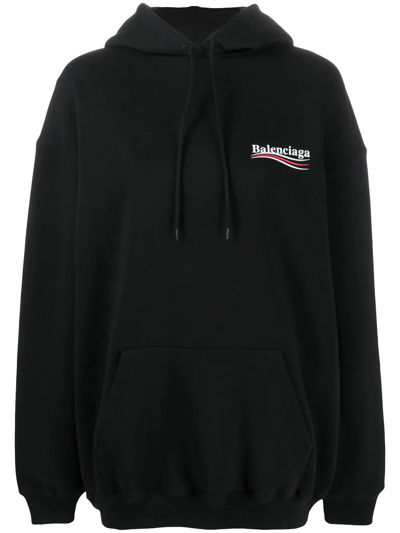 Balenciaga Campaign Logo Print Hoodie In Black