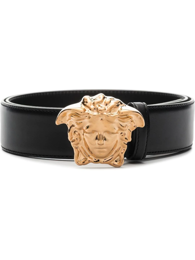 Versace La Medusa Leather Belt In Schwarz