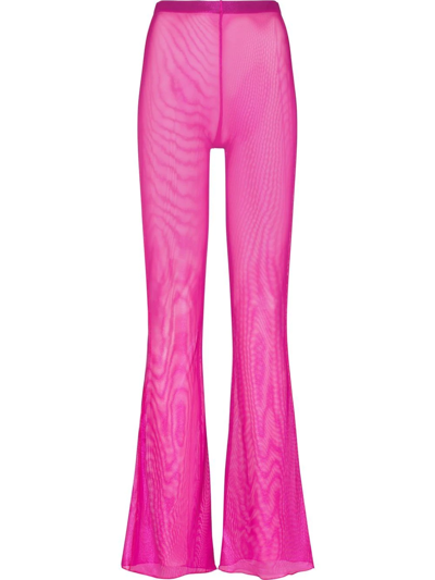 Oseree Oséree Flare Pants In Metallic Mesh Fabric In Pink