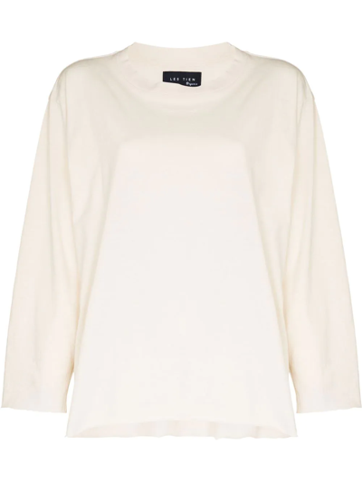 Les Tien White Long Sleeve Cotton T-shirt