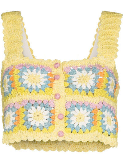 Alemais Yellow Petra Crochet Cotton Crop Top In Multi