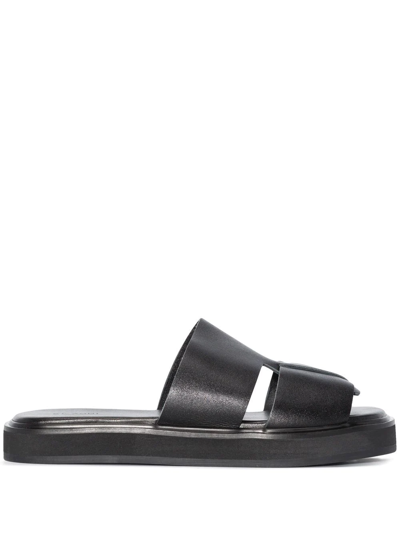 St. Agni Black Utility Flatform Leather Sandals