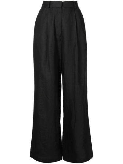 Bondi Born Komodo Linen Wide-leg Trousers In Black