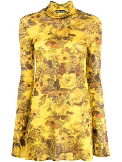Kwaidan Editions Floral-print Mini Dress In Yellow