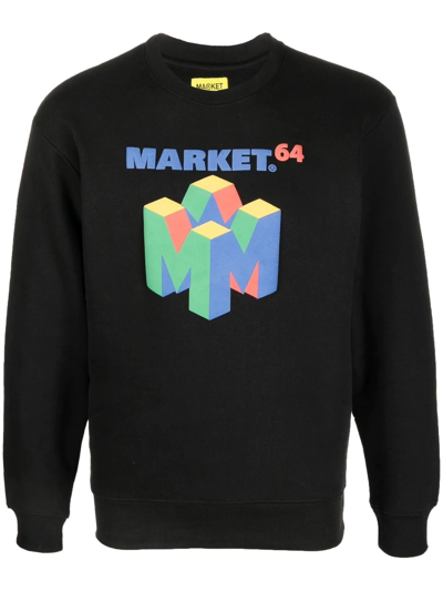 Market M64 Graphic-print Cotton Sweatshirt In Black