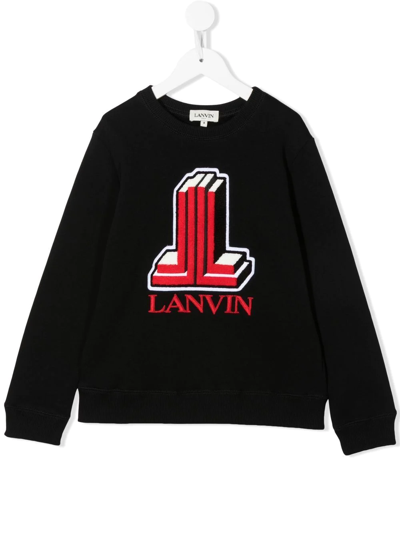 Lanvin Enfant Kids' Embroidered-logo Organic Cotton Sweatshirt In Black