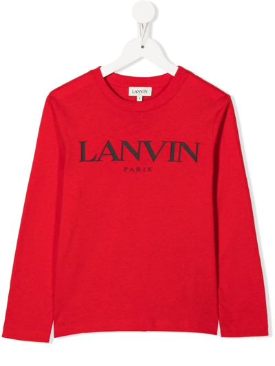 Lanvin Enfant Long-sleeved Logo-print T-shirt In Rot