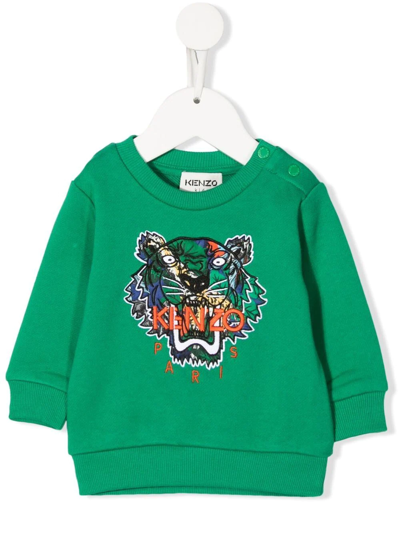 Kenzo Babies' Seasonal Tiger-embroidered Sweatshirt In Green