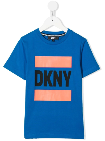 Dkny Kids' Logo-print Organic Cotton T-shirt In Blue