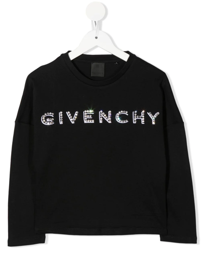 Givenchy Rhinestone-logo Long-sleeved T-shirt In Schwarz