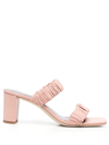 Staud Pink Frankie 50 Ruched Leather Sandals In Pink
