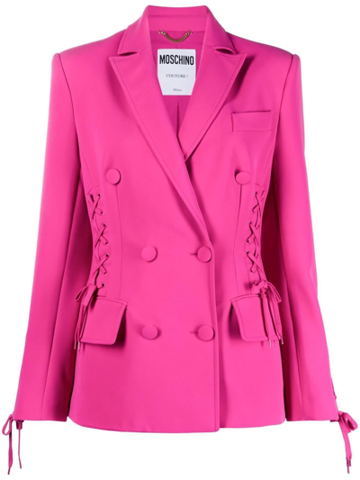 Moschino Lace-detail Button-front Blazer In Rosa