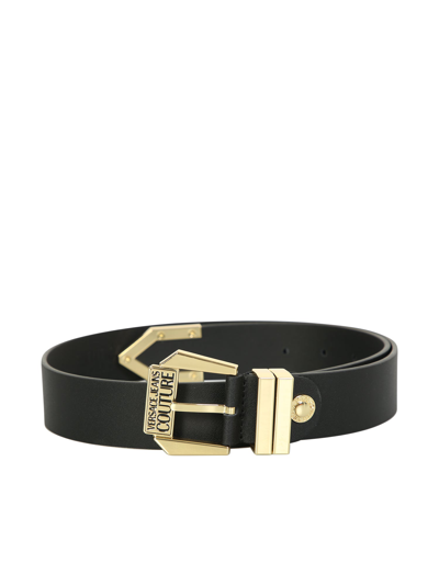 Versace Jeans Couture Leather Belt With Engraved Logo In Black