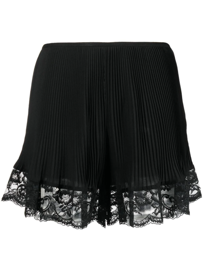 Paco Rabanne Lace-trimmed Pleated Shorts In Nero