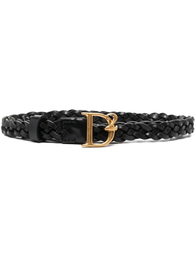 Dsquared2 Braided Logo Buckle Belt In Black