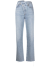 Agolde Criss Cross High-rise Distressed Straight-leg Jeans In Blau