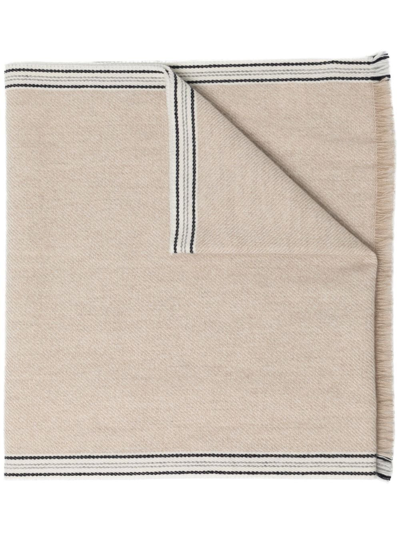 Brunello Cucinelli Striped-border Cashmere Scarf In Nude