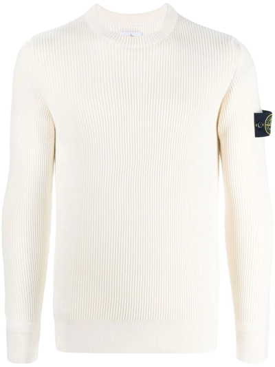 Stone Island Compass Logo-patch Ribbed-knit Jumper In Neutrals