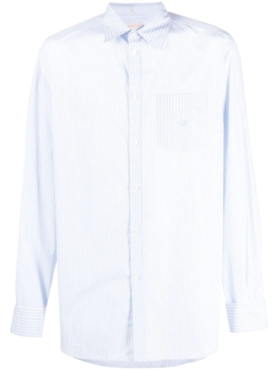 Valentino Pinstripe Logo-embroidered Shirt In White