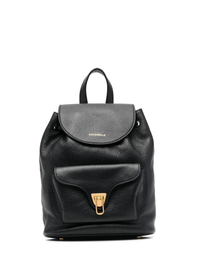 Coccinelle Soft Leather Backpack In Black